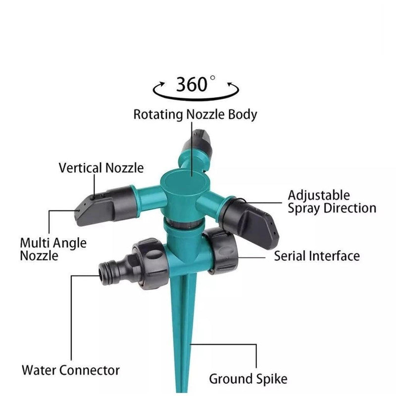 Aspersor Irrigador Giratório com 3 Saídas e Suporte